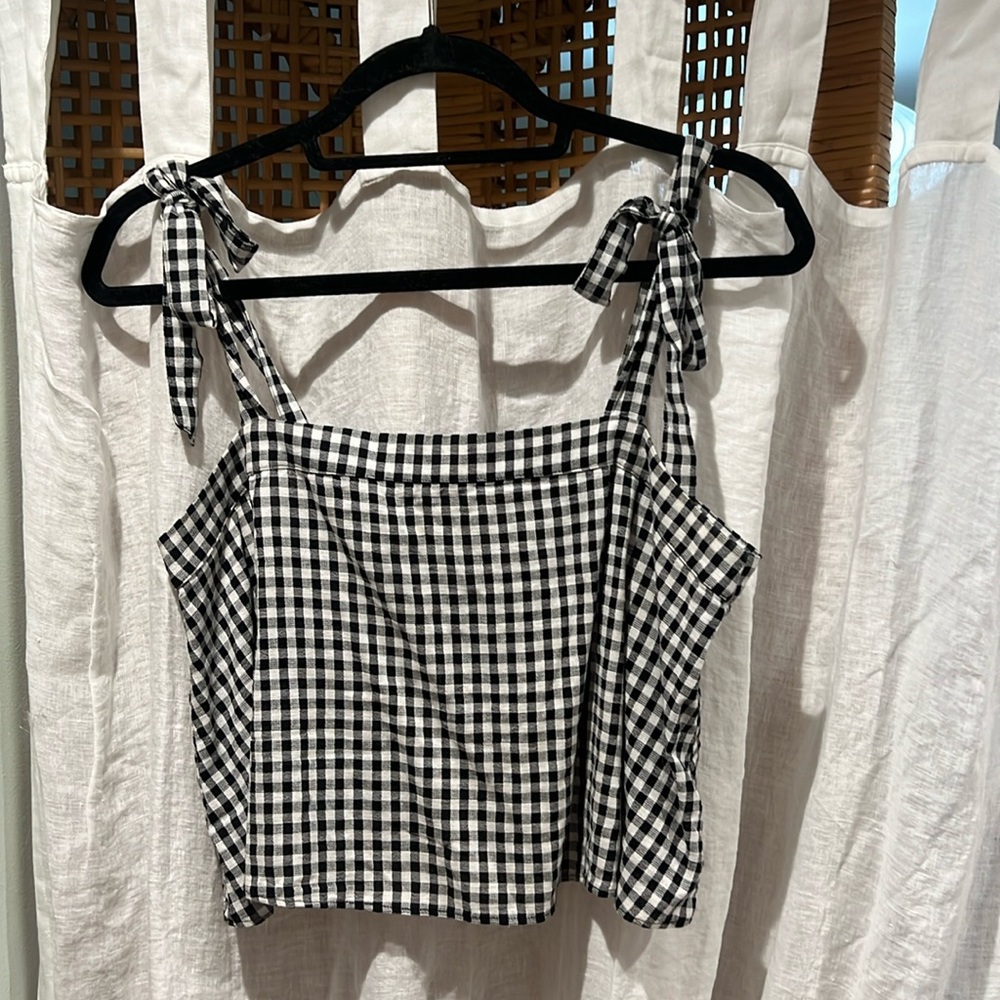 Madewell Gingham Adjustable Tie Cotton Crop Tank Top M